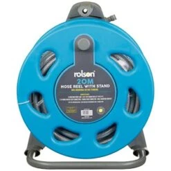 B&M Rolson Hose Reel With Stand 20m -B and M Shop 234003 rolson 20m hose stand set with 6 function spray gun set blue 3