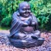 Happy Buddha With Solar Light -B and M Shop 307135 bronze buddha garden ornament daylight1
