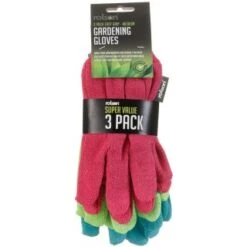 B&M Rolson Gardening Gloves 3pk -B and M Shop 330111 rolson gardening gloves 3pk pink green blue1