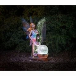 Solar Powered Garden Fairy With Wind Chime 7 Solar Powered Garden Fairy With Wind Chime -B and M Shop 331455 garden fairy with solar crackle ball and windchime 2