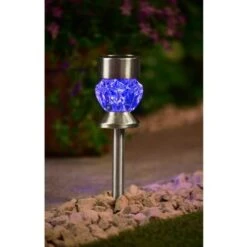 Crystal Top Glass Solar Post Light 4pk 9 Crystal Top Glass Solar Post Light 4pk -B and M Shop 341965 4pk crystal top post light blue solar1