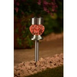 Crystal Top Glass Solar Post Light 4pk 8 Crystal Top Glass Solar Post Light 4pk -B and M Shop 341965 4pk crystal top post light red solar1