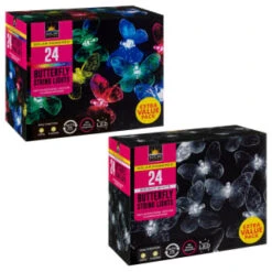 B&M 24 Solar LED Butterfly String Lights - White -B and M Shop 353457 24 string lights butterfly group