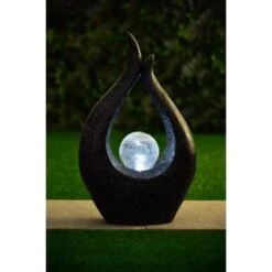 Garden Sculpture With Solar Crackle Ball -B and M Shop 353674 garden sculpture with solar crackle ball black