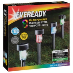 Eveready Solar Powered Post Lights 8pk - Colour Changing 6 Eveready Solar Powered Post Lights 8pk - Colour Changing -B and M Shop 366416 8pk eveready soloar powered mini post lights colour changing
