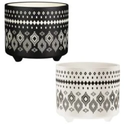 B&M Urban Eden Embossed Footed Planters 3pk - Black -B and M Shop 366531 3pk urban eden plant pot on tripod stand group