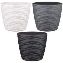 B&M Wave Effect Plastic Plant Pot - White 5 B&M Wave Effect Plastic Plant Pot - White -B and M Shop 366554 wave effects plastic plant pot grey