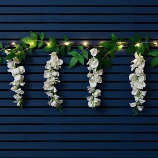 Solar Powered 180cm Artificial Leaf Garland With Wisteria Flowers - Warm White 5 Solar Powered 180cm Artificial Leaf Garland With Wisteria Flowers - Warm White - Image 3
