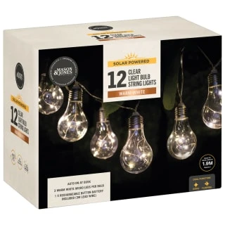 Solar Powered 12 Clear Light Bulb String LED Lights - Warm White 4 Solar Powered 12 Clear Light Bulb String LED Lights - Warm White - Image 2