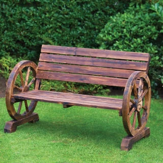 B&M Burntwood Wagon Wheel 2 Seater Bench 3 B&M Burntwood Wagon Wheel 2 Seater Bench