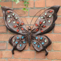 Solar Powered Metal Jewelled Butterfly Wall Art -B and M Shop 379433 solar powered metal jewelled butterfly wall art cool white leds