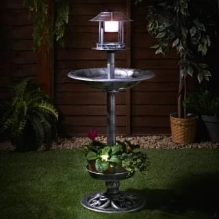 4-in-1 Bird Bath With Planter & Solar Light - Pewter 3 4-in-1 Bird Bath With Planter & Solar Light - Pewter