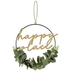 B&M Botanical Garden Hanging Hoop With Slogan -B and M Shop 379615 botanical garden metal hoop with gold wording and leaves happy place