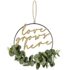 B&M Botanical Garden Hanging Hoop With Slogan -B and M Shop 379615 botanical garden metal hoop with gold wording and leaves love grows here