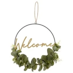 B&M Botanical Garden Hanging Hoop With Slogan -B and M Shop 379615 botanical garden metal hoop with gold wording and leaves welcome