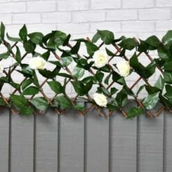 Expanding Artificial Rose & Leaf Trellis 180 X 30cm -B and M Shop 379970 expanding leaf trellis with roses 180x30cm 3
