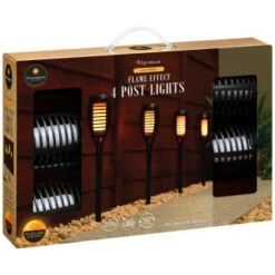 Morocco Solar Powered Flame Effect Post Lights 4pk -B and M Shop 392878 4 pack morocco solar powered flame effect post lights 21
