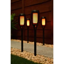 Morocco Solar Powered Flame Effect Post Lights 4pk -B and M Shop 392878 4 pack morocco solar powered flame effect post lights