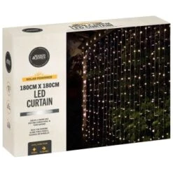 Solar Powered LED Curtain 180cm - 266 Cool White Lights -B and M Shop 392891 180cmx180cm solar powered led curtain 266 cool white leds
