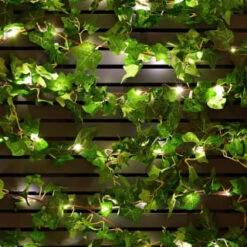 Solar Powered Artificial Ivy Garland 5m -B and M Shop 392926 5m ivy garland with 60 warm white solar leds 21