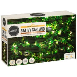 Solar Powered Artificial Ivy Garland 5m -B and M Shop 392926 5m ivy garland with 60 warm white solar leds 4