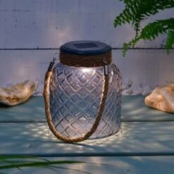 B&M Ocean Air Solar Powered Glass Lantern 5 B&M Ocean Air Solar Powered Glass Lantern -B and M Shop 393034 ocean air solar powered glass lantern