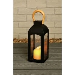 Solar Powered Wooden Effect Handle Lantern 5 Solar Powered Wooden Effect Handle Lantern -B and M Shop 393040 solar powered wooden effect handle lantern with flame effect candle