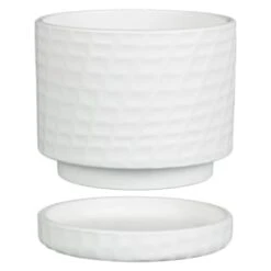 B&M White Ceramic Planter With Base Plate 7 B&M White Ceramic Planter With Base Plate -B and M Shop 393651 white ceramic planter with base plate 3