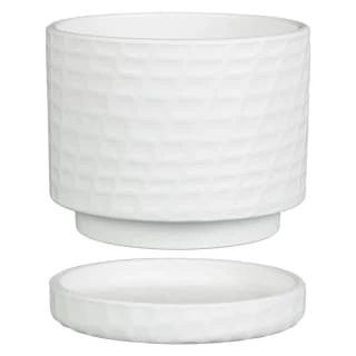 B&M White Ceramic Planter With Base Plate 4 B&M White Ceramic Planter With Base Plate - Image 2